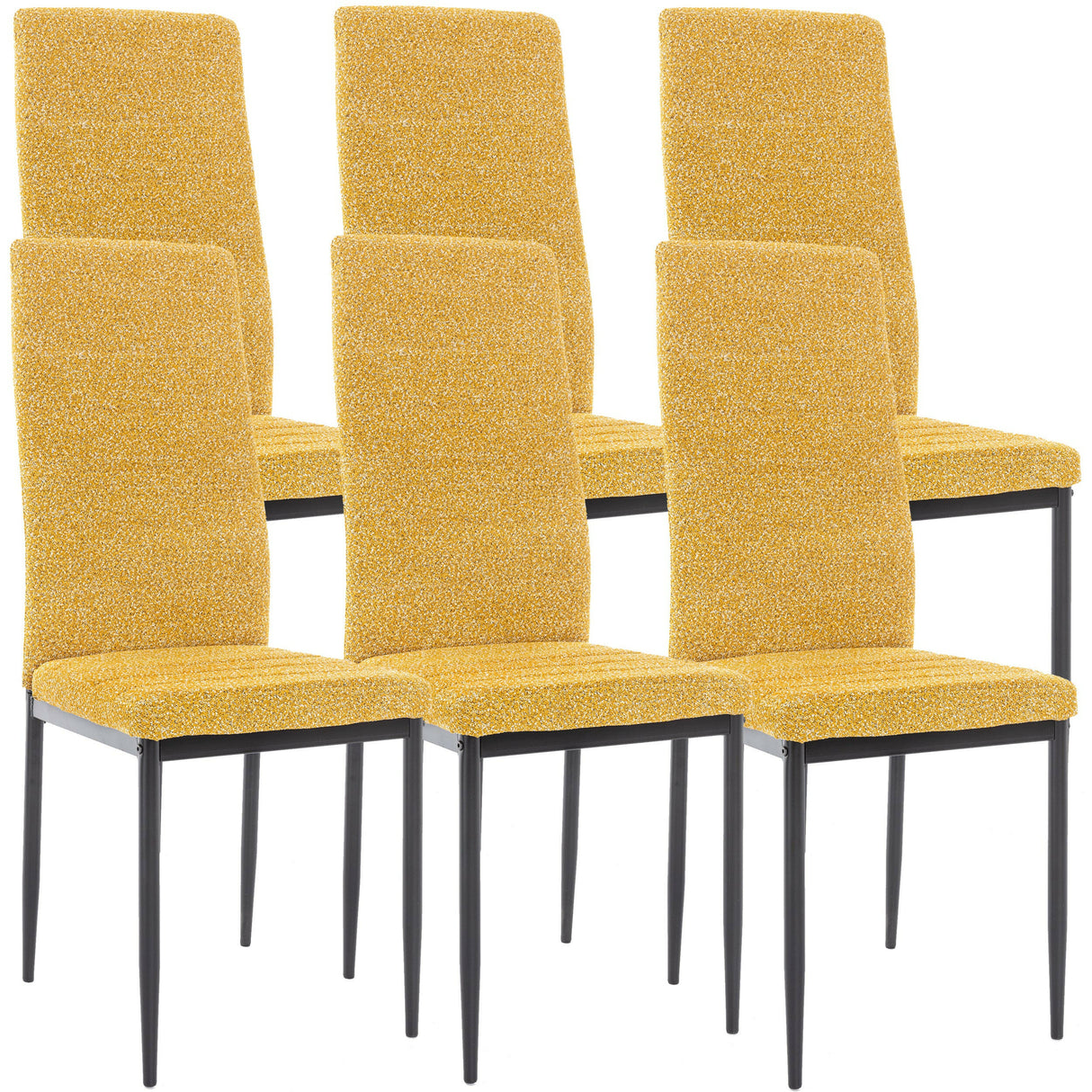 Dining chair sale set of 6 with vibrant yellow upholstery and black metal legs for stylish dining