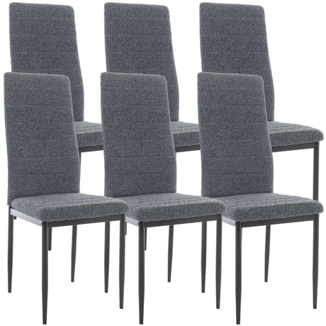 Modern dining chair set 6 with grey upholstery and sleek black metal legs for elegance