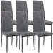 Dining chairs set with high backrest, textured grey fabric, and black metal legs.