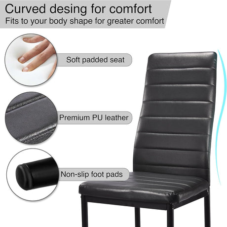 Dining room chair black curved design PU leather stylish comfortable for modern dining spaces