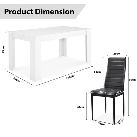 Dining room table and chairs for 6, ideal for family gatherings, with dimensions.