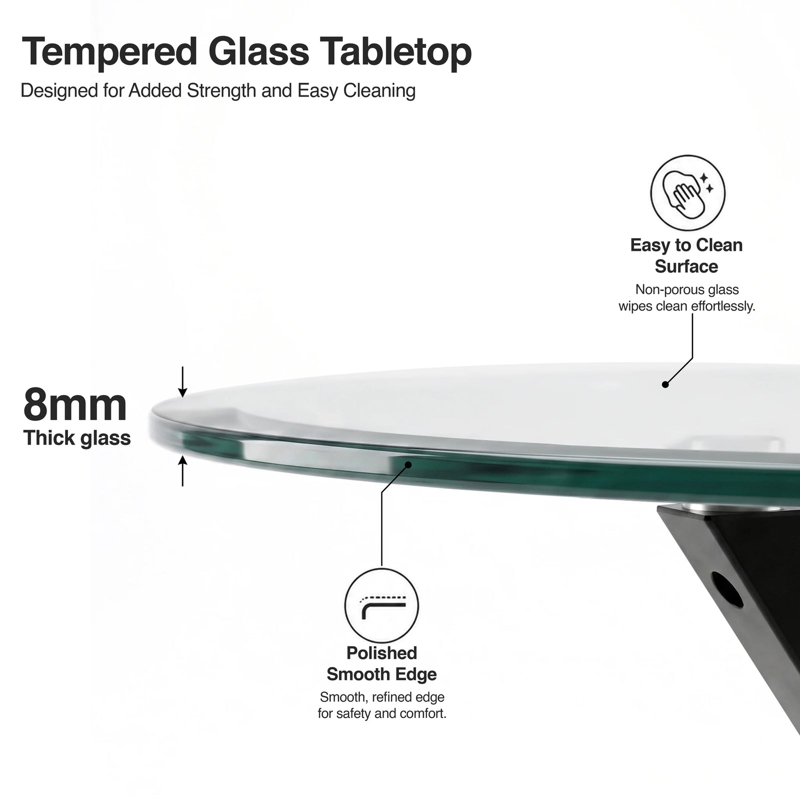 [Glass] Dining table close view of the 8mm tempered glass tabletop edge