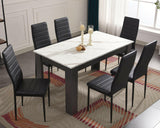 Dining table and chairs set in black, stylish and durable design for modern interiors.