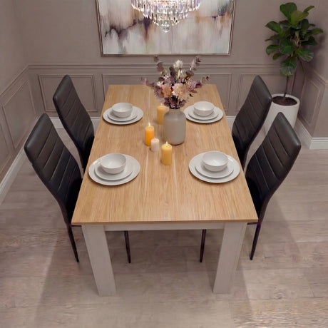 [4 Seater | Black] white pine 4 seater dining set seating four in black ribbed back chairs in panelled space