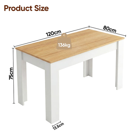 [4 Seater | Black] 4 seater dining table dimensions diagram: 120cm wide 80cm deep 75cm tall, 13.5cm leg width