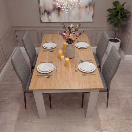 [4 Seater | Grey] white pine 4 seater dining set seating four in grey ribbed back chairs in panelled space