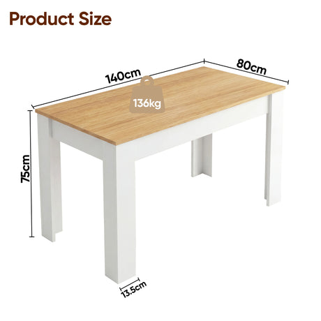 [6 Seater | White] measurement diagram for white pine dining set with chair 95cm and 6 seater table 140x80x75cm
