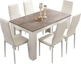 Dining table set for 6, perfect for larger families or entertaining guests, combining style.