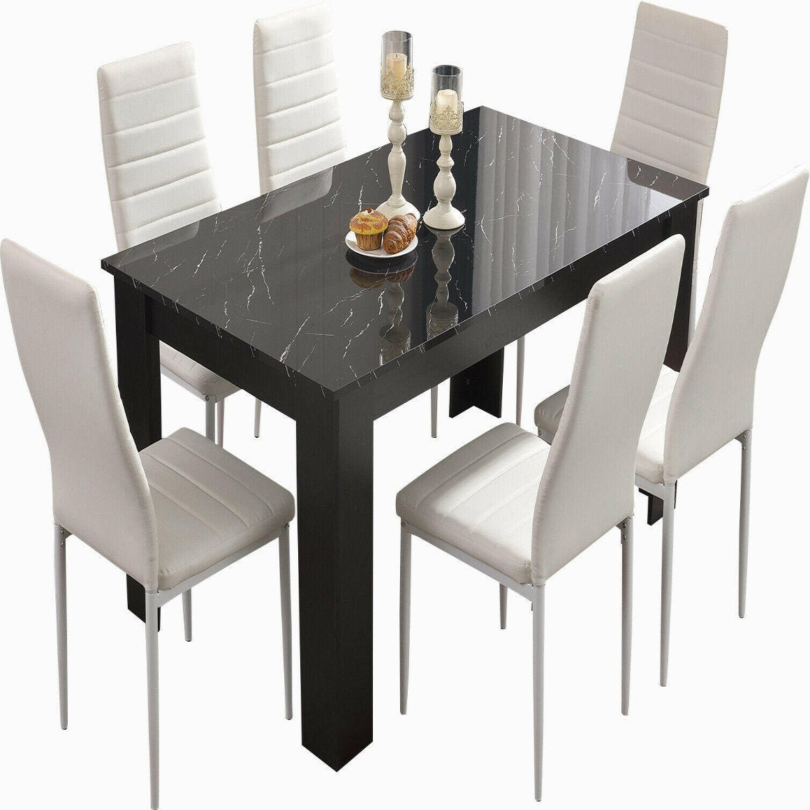 Elegant dining table set with chairs, ideal for modern dining rooms and family meals.