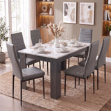 [6 Seater | Grey] large white marble dining table and 6 chairs in grey colour, styled with minimalist tableware
