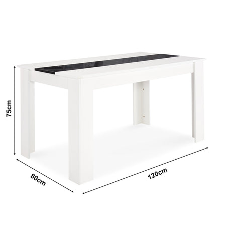 Dining table white top black size 120cm x 80cm x 75cm stylish modern for dining spaces