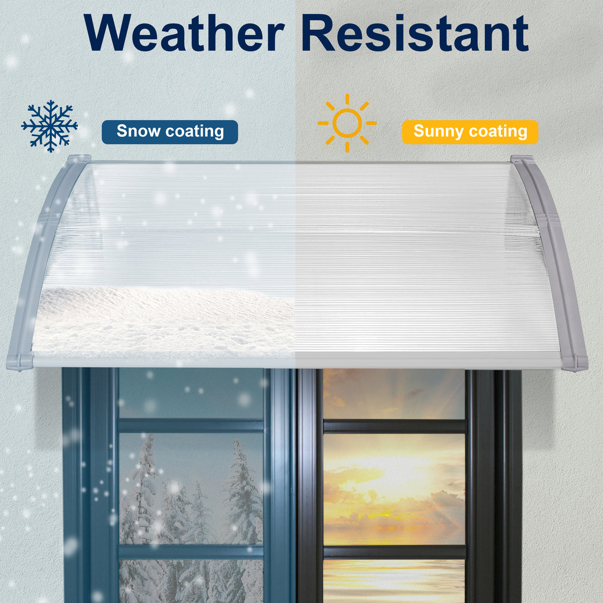 150cm door canopy, weather-resistant with snow coating for year-round protection.