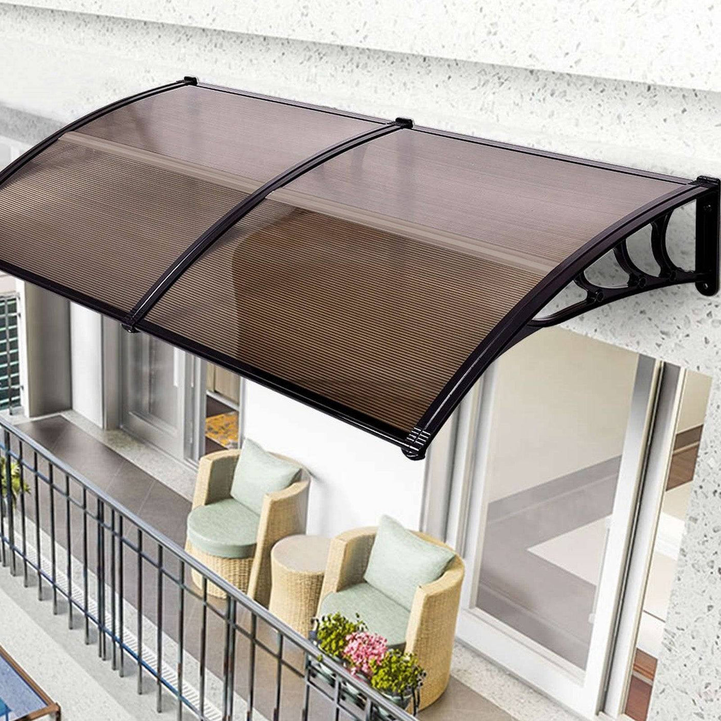 Brown door canopy, 190*100cm, weather-resistant for outdoor protection.