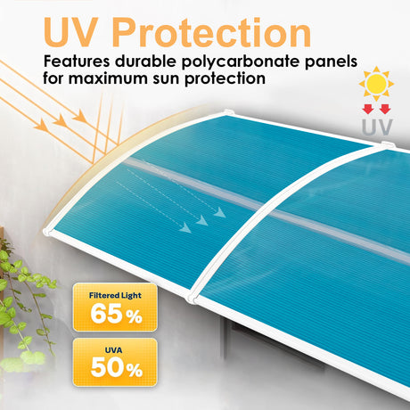 Door canopy design with UV protection, filtering 65% of light for comfort.