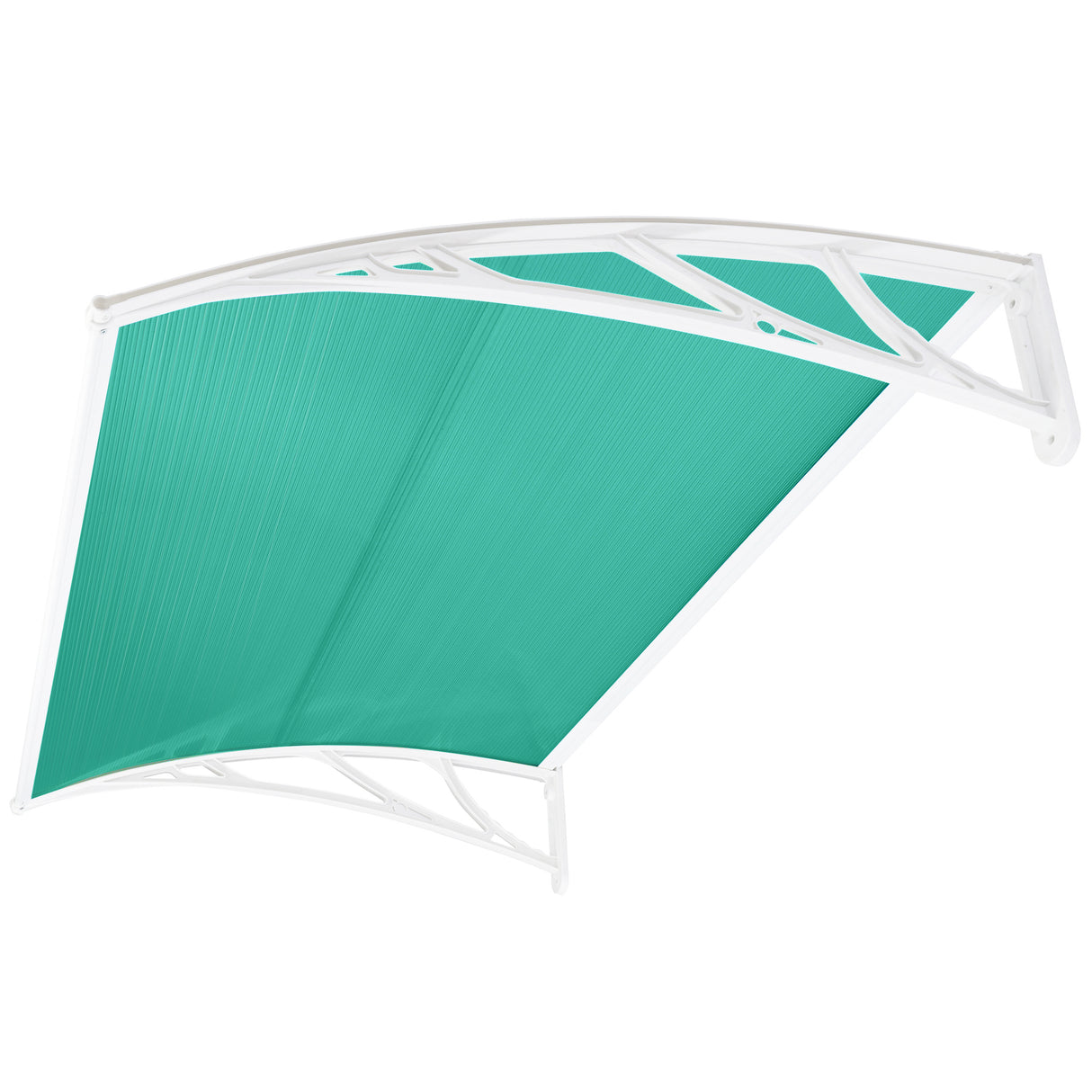 Green door canopy kit with white ABS brackets and a durable polycarbonate sunshade sheet.