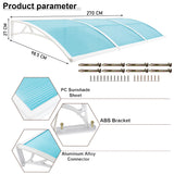 Door entrance canopy with blue polycarbonate panels, ABS brackets, and aluminum connectors.