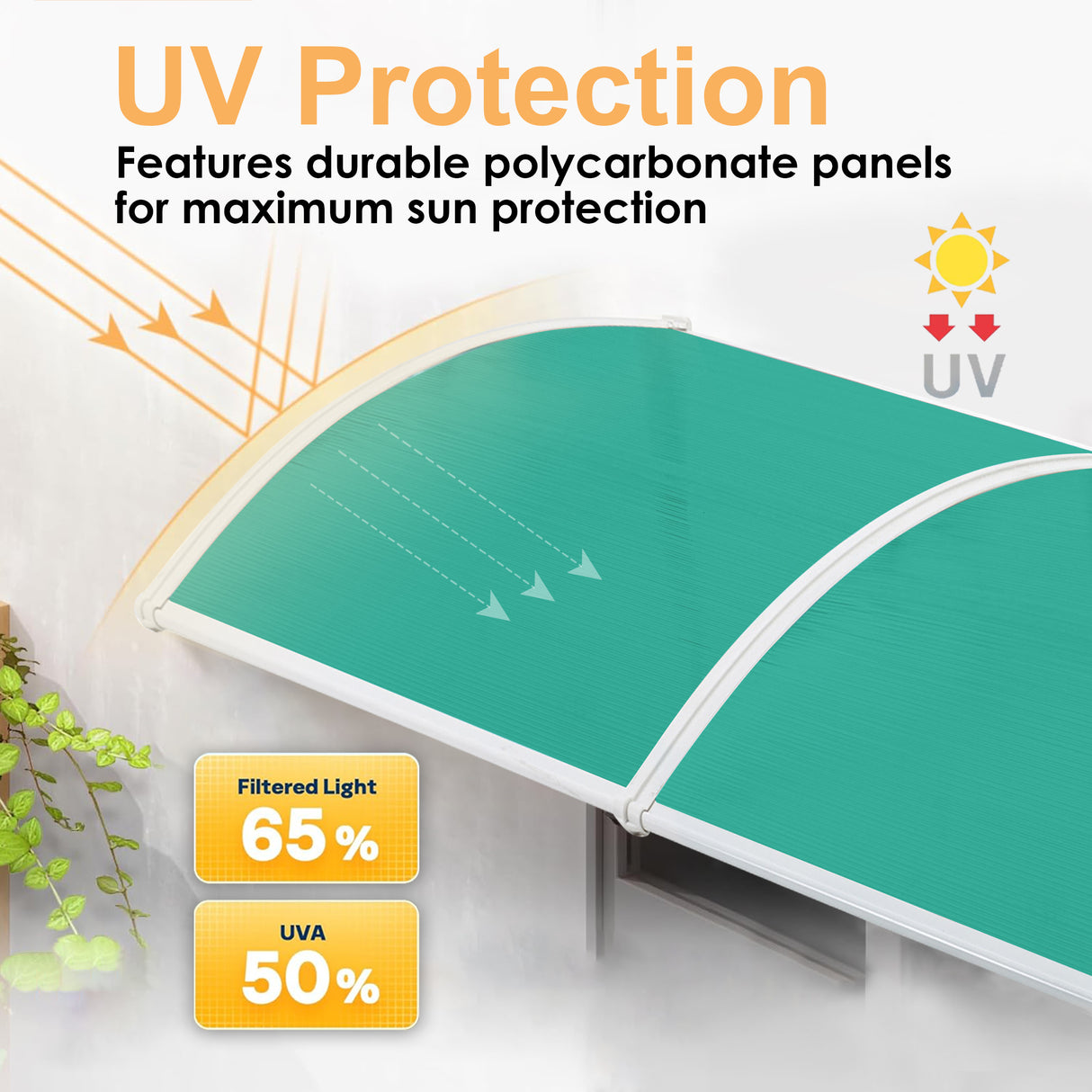 Door shade canopy with UV protection and filtered light for enhanced comfort.