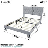 Double bed frame size 4ft 6in with dimensions and mattress size 135x190cm.