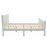 Double bed frame constructed from solid pine wood with a visible slatted base and central support legs