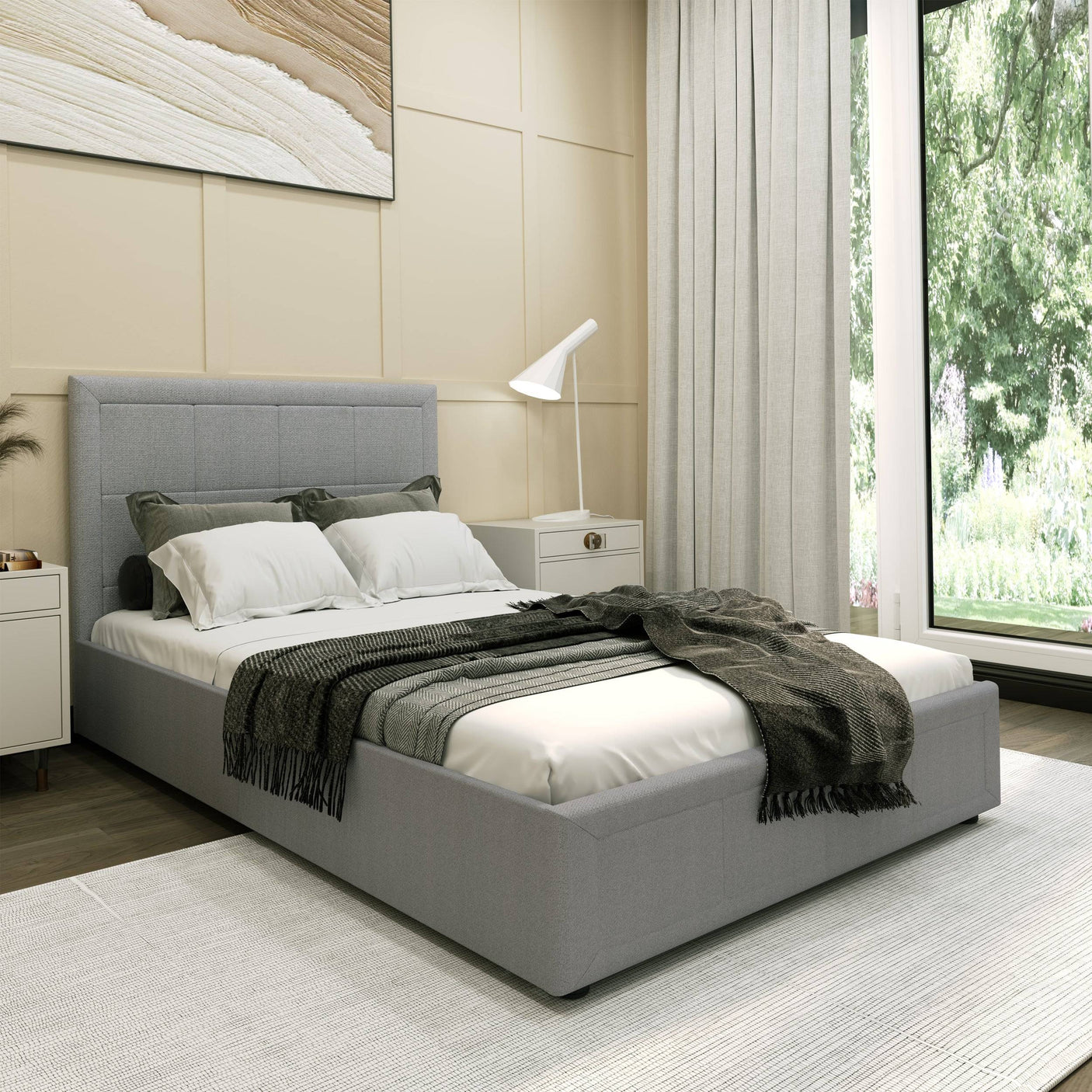 Blisswood Ottoman Bed With 8" Mattress, Grey Linen