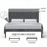 [Double | Grey] Velvet Bed Frame adjustable headboard height diagram showing 97.5cm and 106.5cm settings