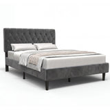 [Double | Grey] Velvet Bed Frame angled view on white background showing full frame and tufted headboard
