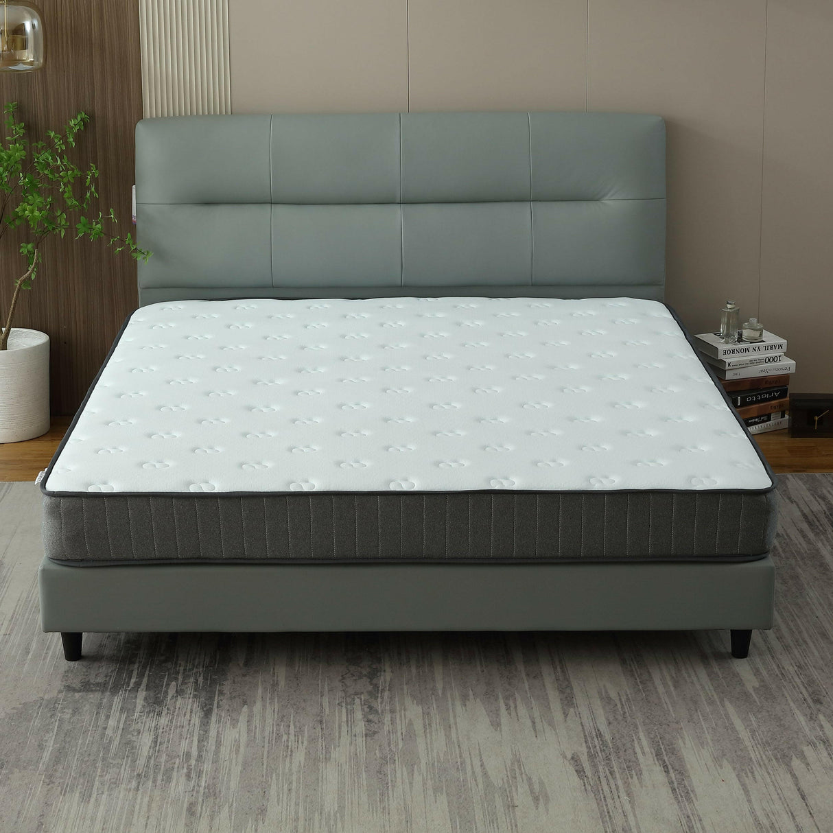 Double size mattress uk placed on a stylish modern bed frame.