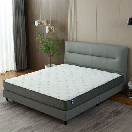 Double sprung mattress on a modern bed frame in a stylish bedroom setting with neutral decor.