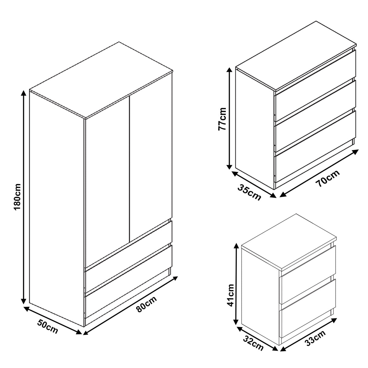 Double wardrobe and drawers set with dimensions - stylish and functional design for room