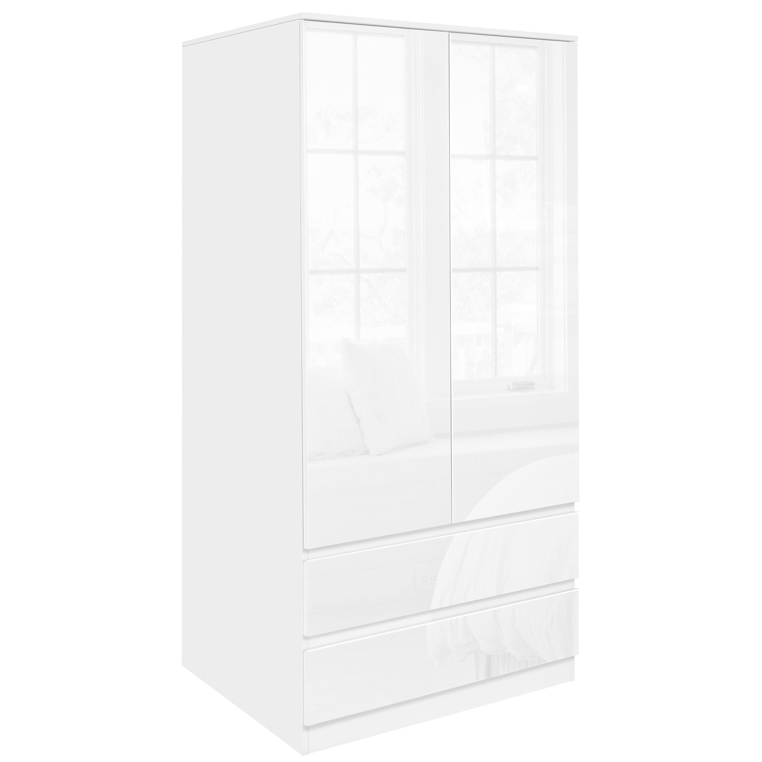 Double wardrobe set in white, sleek design with spacious storage for your bedroom.