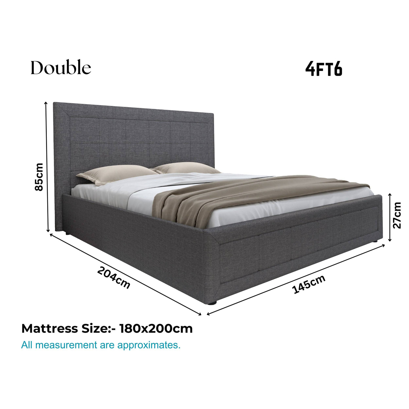 Blisswood GracefulLuxe Ottoman Bed With 8" Mattress, Dark Grey