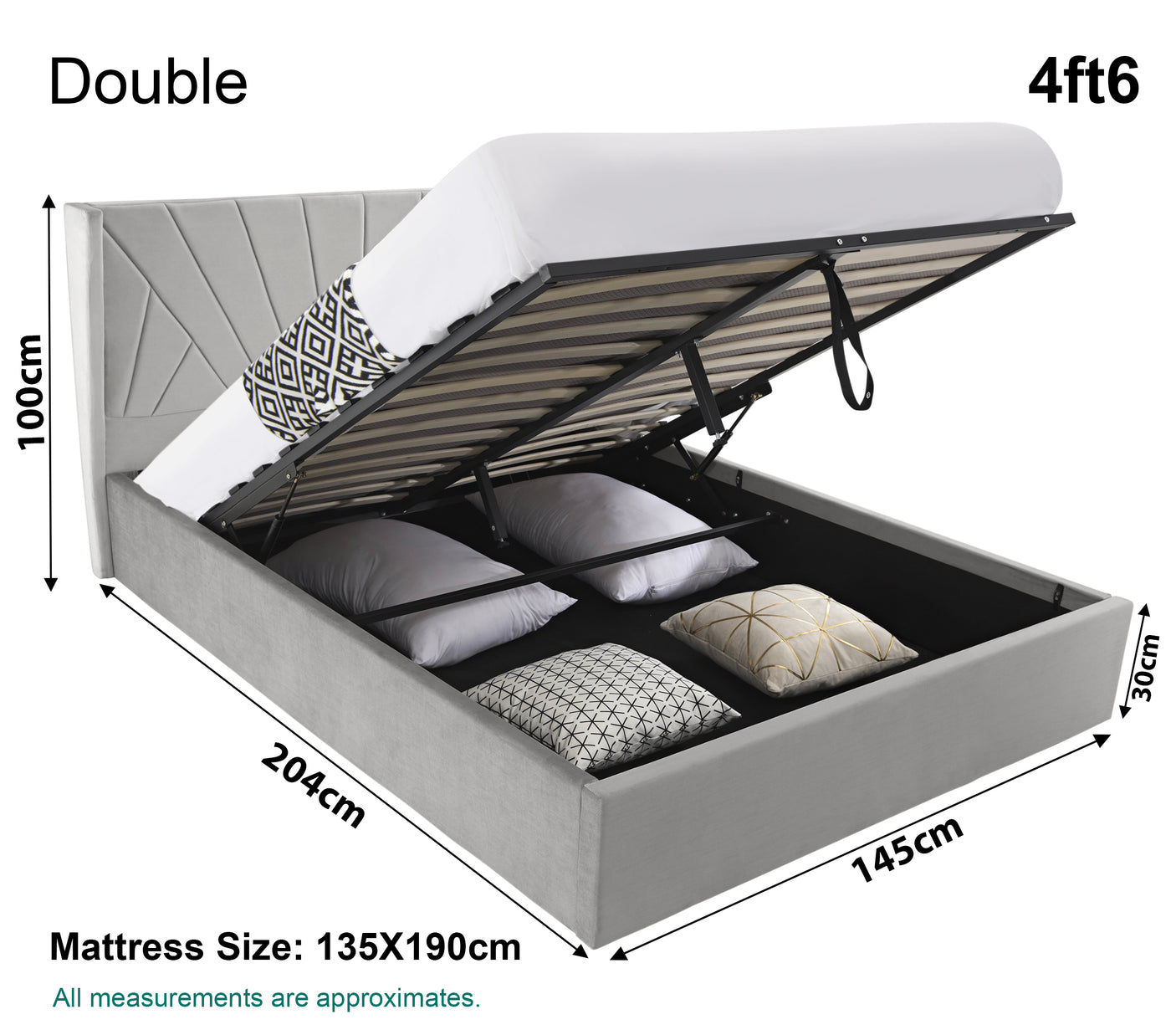 Blisswood Velvet Quilted Sunrise Design Ottoman Storage Bed With Mattress