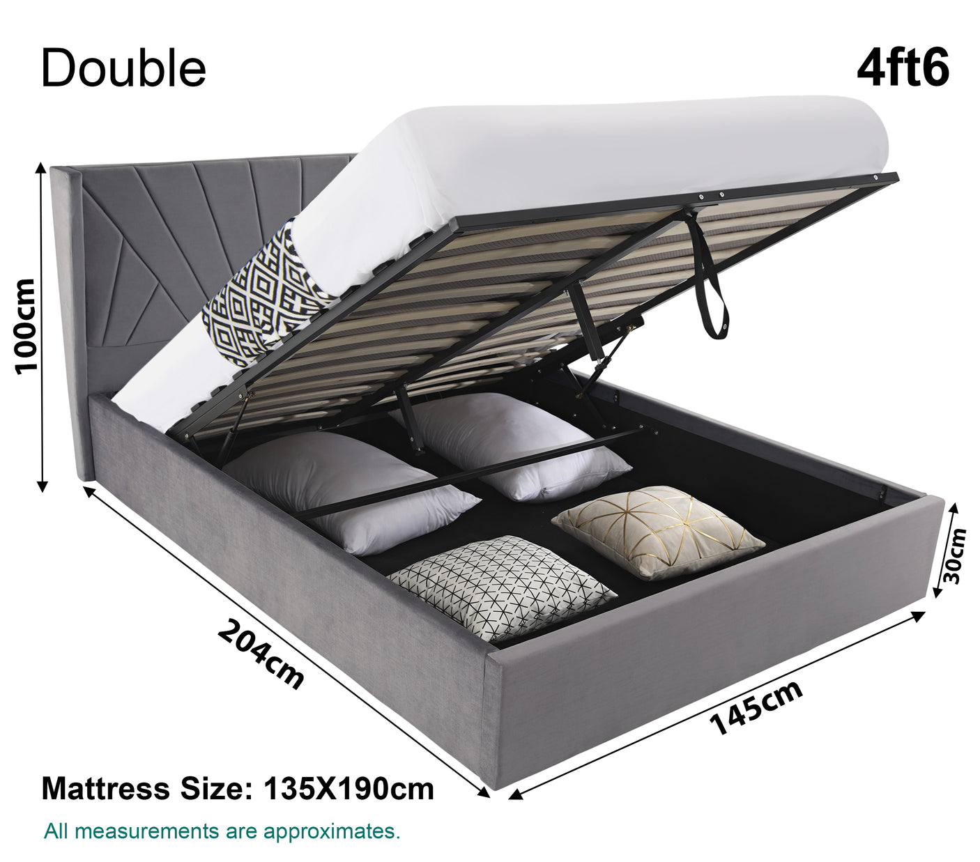 Blisswood Velvet Quilted Sunrise Design Ottoman Storage Bed With Mattress
