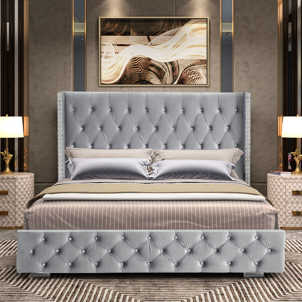 Blisswood Ottoman Bed with Storage & Headboard - Velvet Cross Design