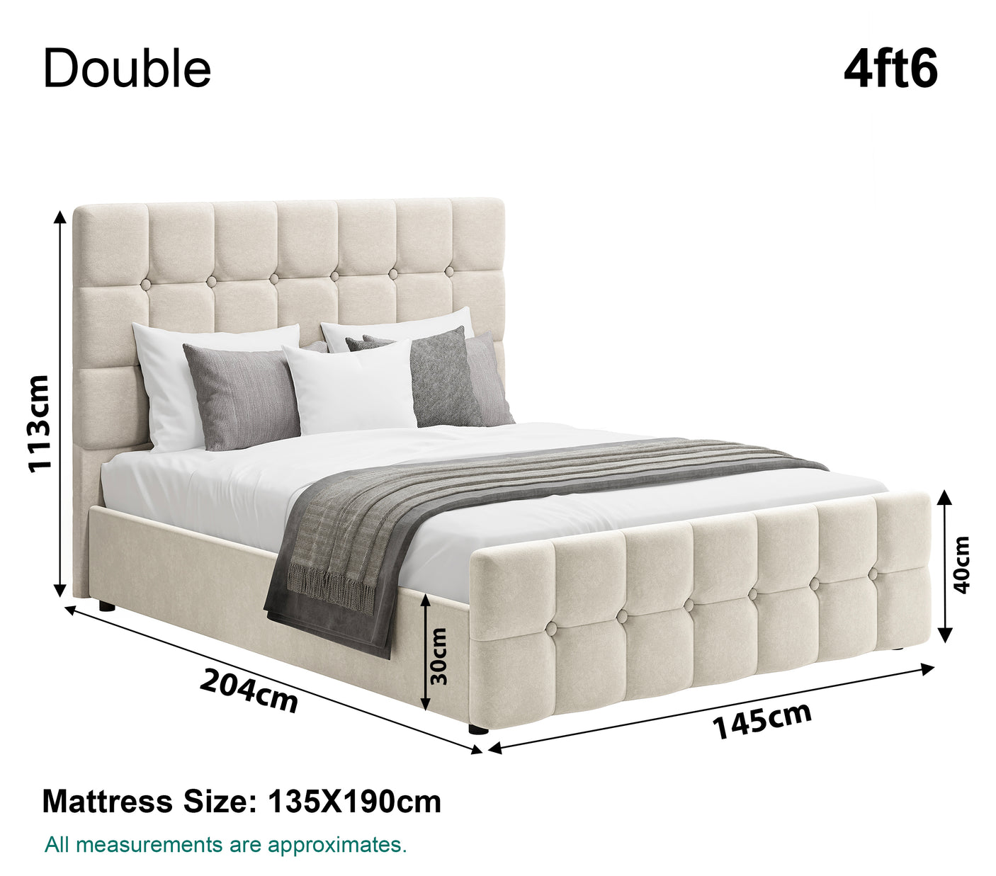 Blisswood Velvet Square Design Ottoman Storage Bed