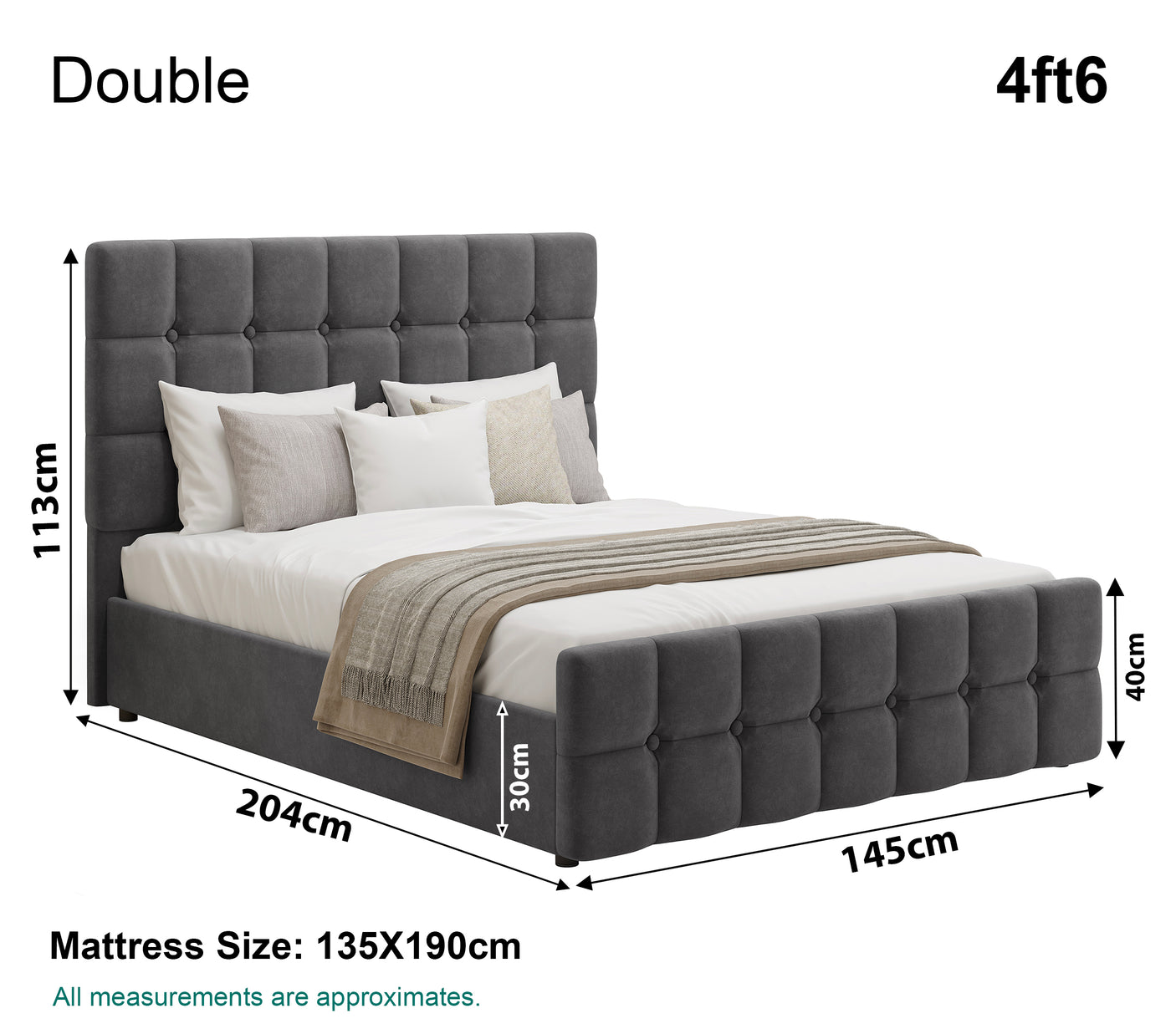 Blisswood Velvet Square Design Ottoman Storage Bed