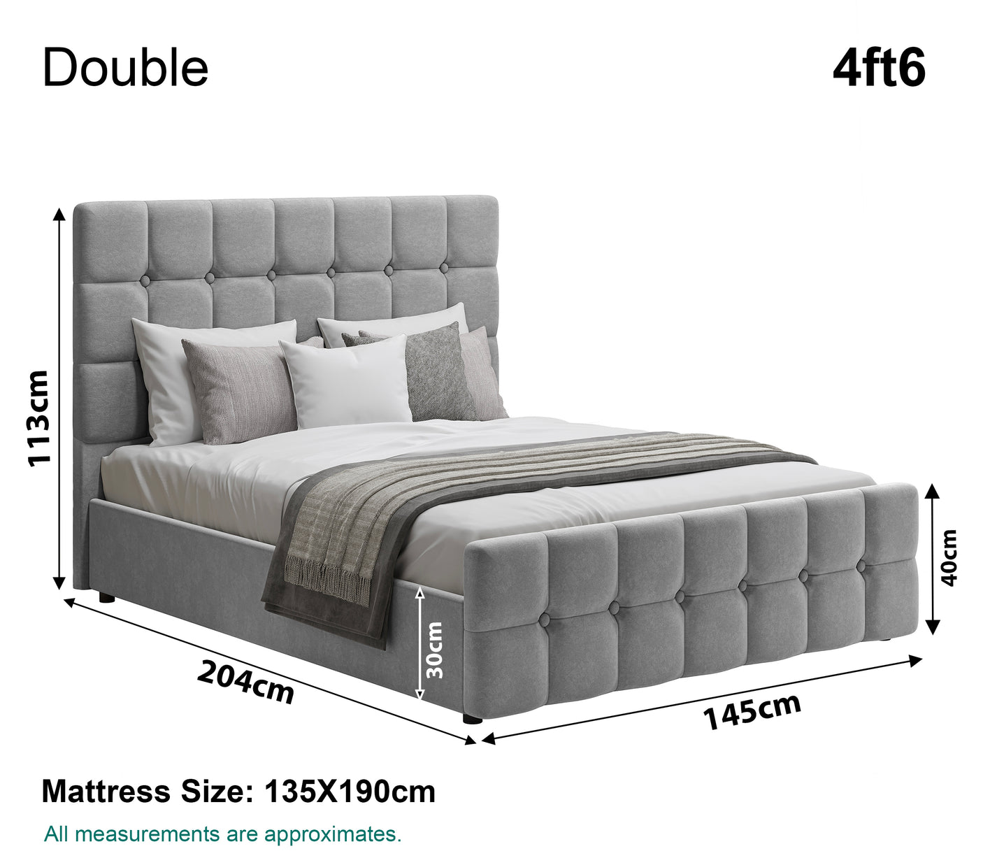 Blisswood Velvet Square Design Ottoman Storage Bed