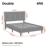 Velvet Upholstered Bed Frame in Grey & Beige with Adjustable Headboard