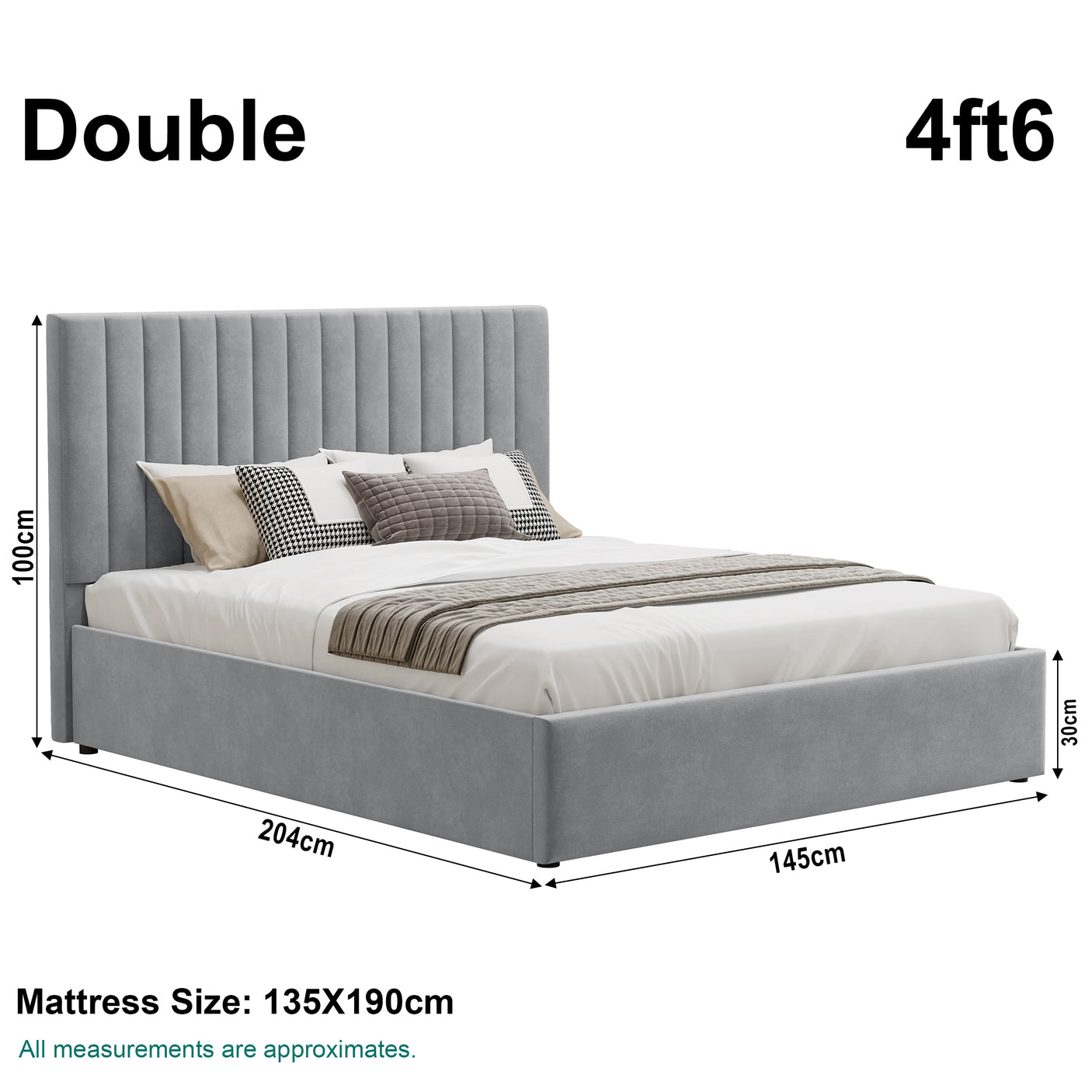 Blisswood Velvet Quilted Vertical Line Ottoman Storage Bed With Mattress