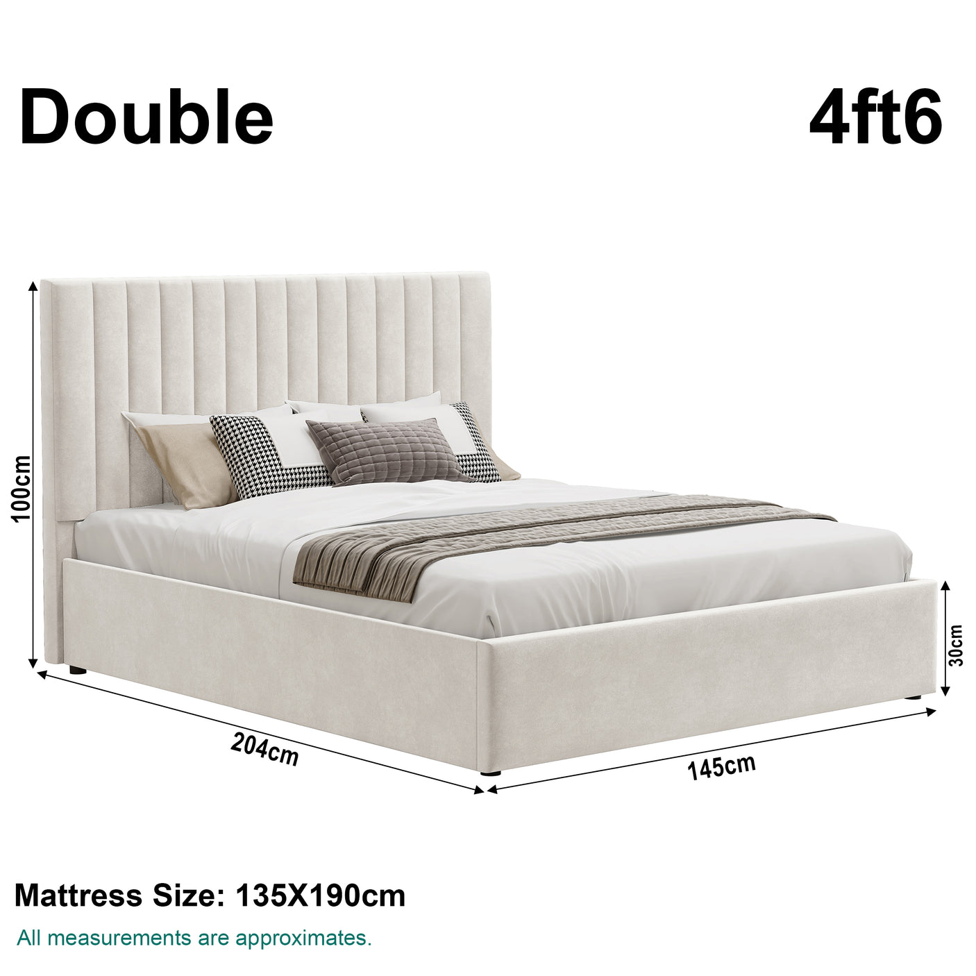 Blisswood Velvet Quilted Vertical Line Ottoman Storage Bed With Mattress