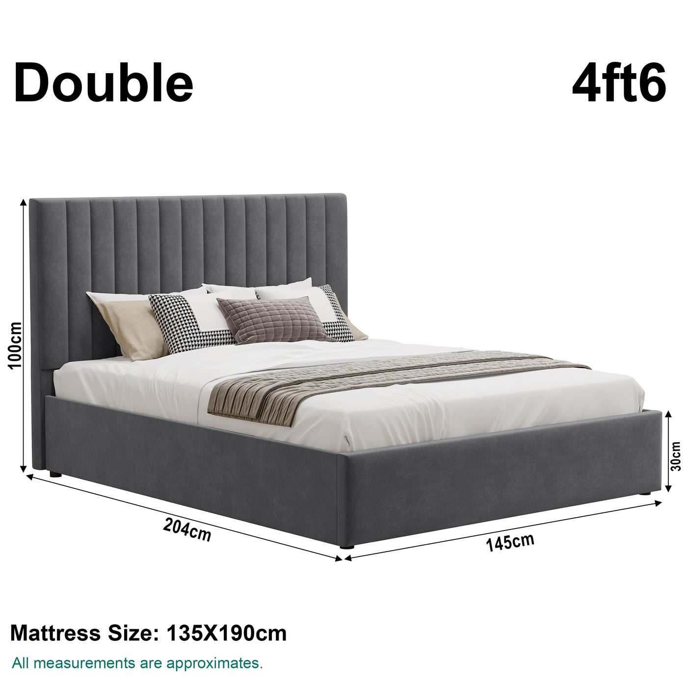 Blisswood Velvet Quilted Vertical Line Ottoman Storage Bed With Mattress