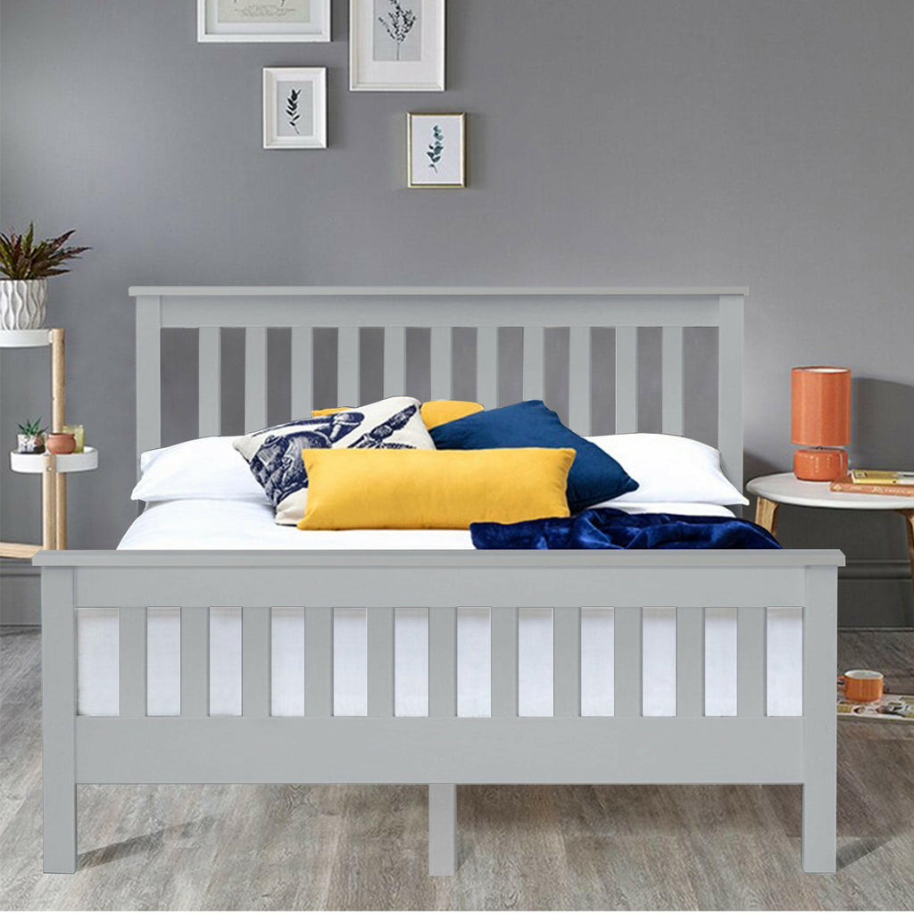 Double bed deals frame grey wood