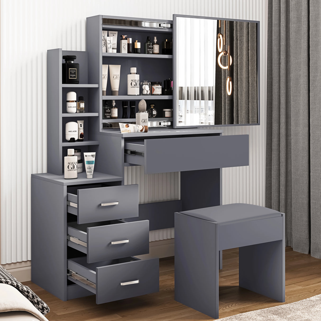 Dressing Table with Storage, Drawers and Mirror - Vanity Makeup Table
