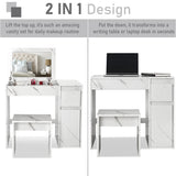 2-in-1 dressing table mirror with storage that transforms into a writing table or laptop desk.