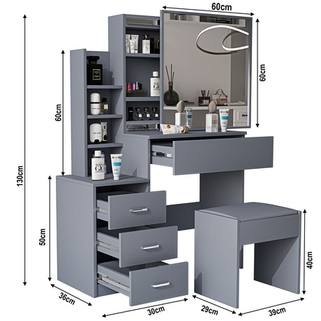 Dressing table with flip-up mirror, featuring product dimensions for a perfect fit & stylish design.