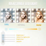Adjustable LED light system with three lighting modes on a neutral background