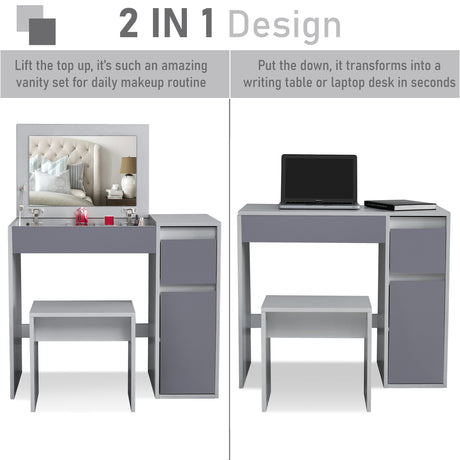 2-in-1 dressing table with mirror and storage for a stylish and functional vanity setup.