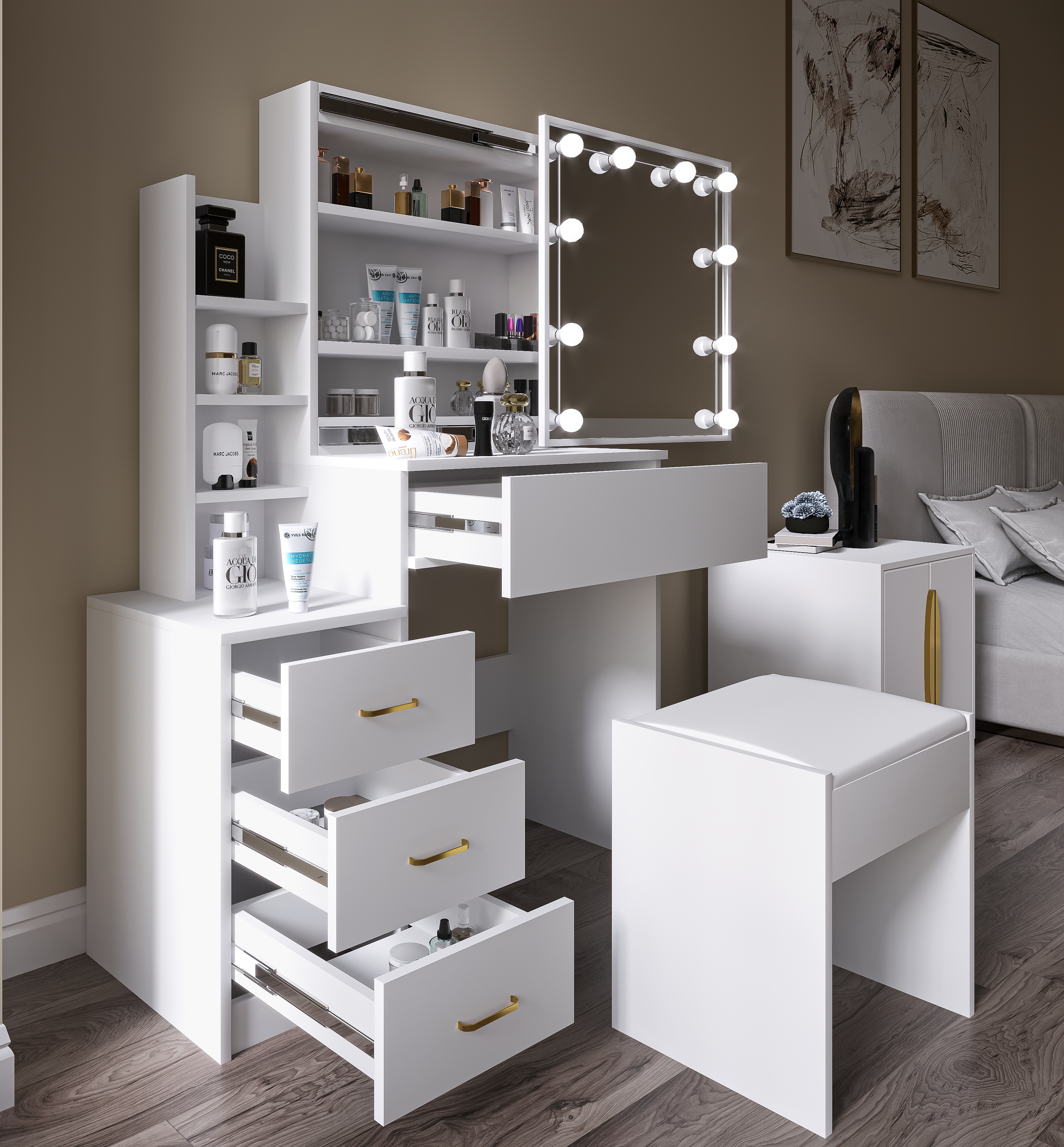 dressing table with mirror and lights