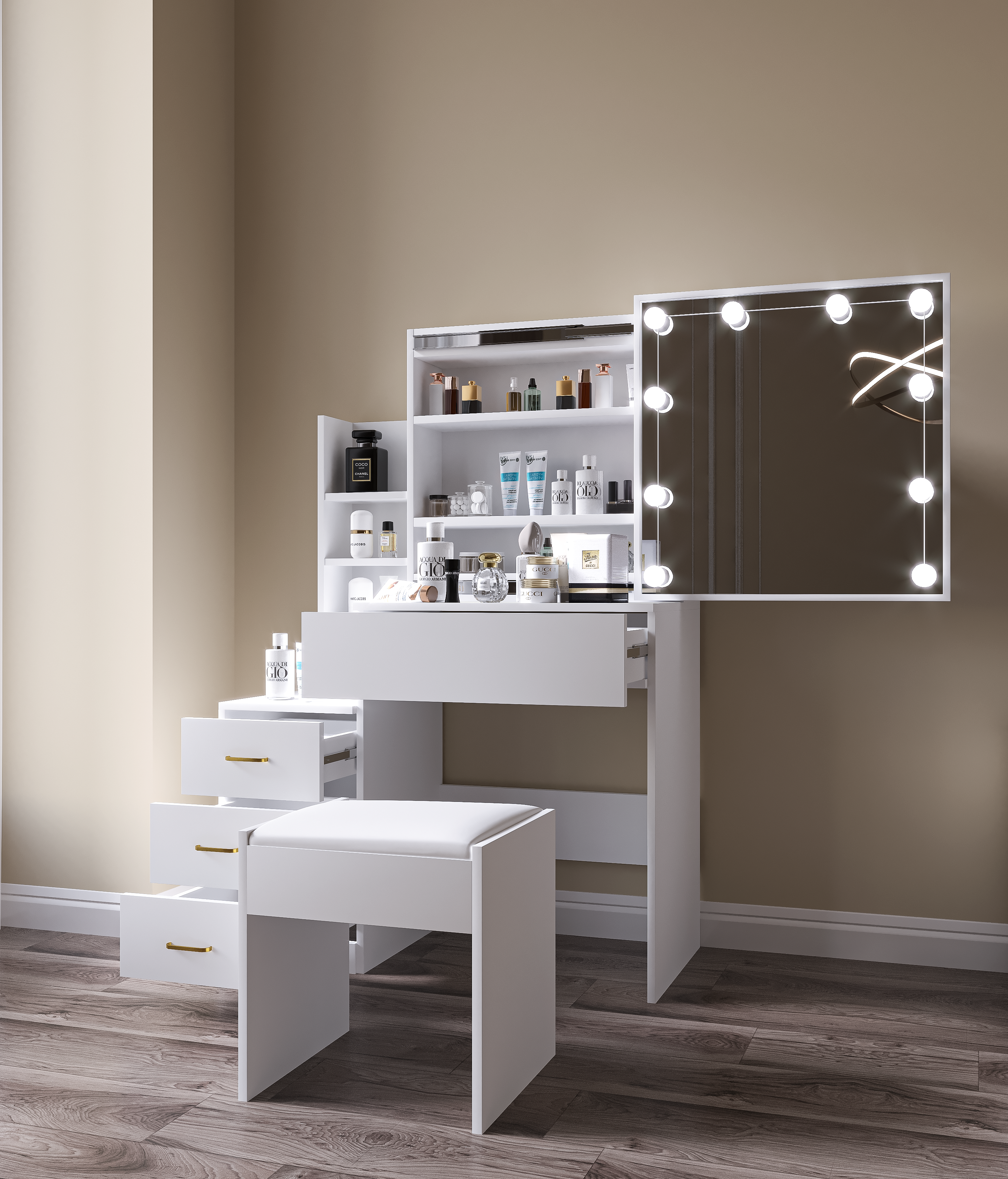 dressing table with mirror and lights