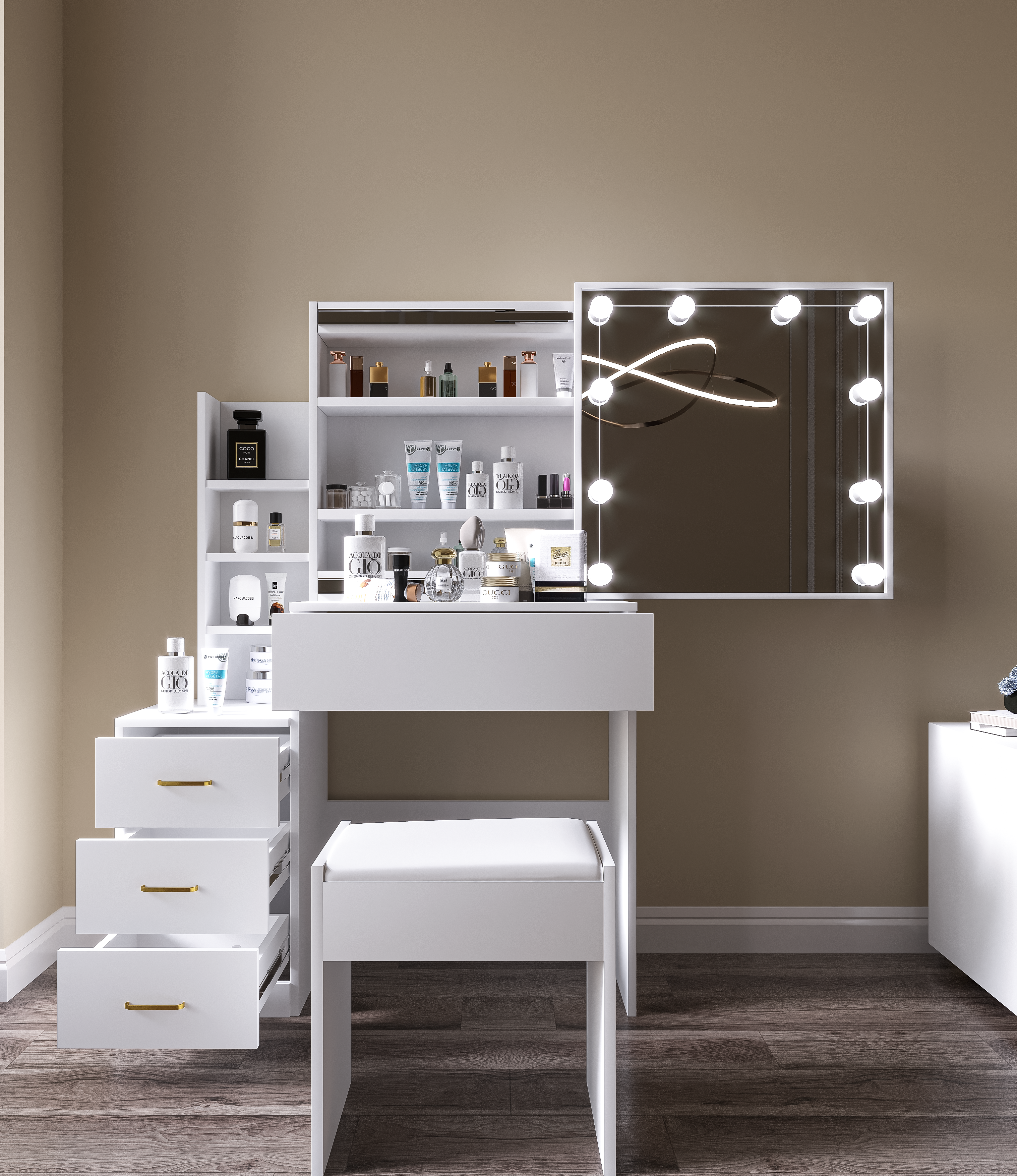 dressing table with mirror and lights